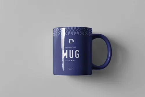 各种视觉角度蓝白马克杯杯子包装盒设计模型 Mug  Box Mock-up