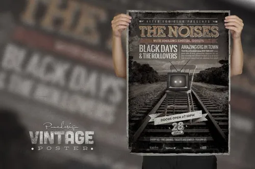 摇滚演唱会复古海报传单设计模板 Vintage-PosterFlyer
