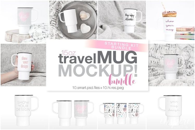 15款塑料旅行杯Mockups素材15oz Plastic Travel Mug Mockup Bundle