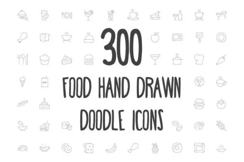 手绘美食矢量图标 300 Food Hand Drawn Doodle Icon
