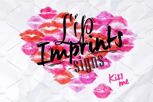 手绘水彩口红唇印插图素材 Lip-imprints-sign