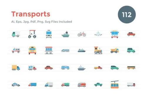 扁平化交通图标素材 112 Flat Transports Icons