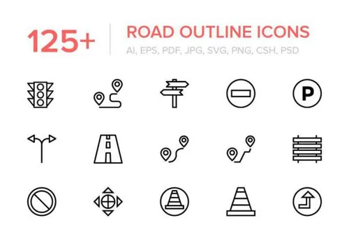 交通道路矢量图标 125  Road Outline Vector Icons