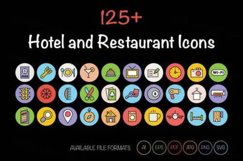 酒店餐厅矢量图标 125  Hotel and Restaurant Icons