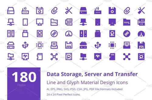 180个数据存储材料图标下载 180 Data Storage Material