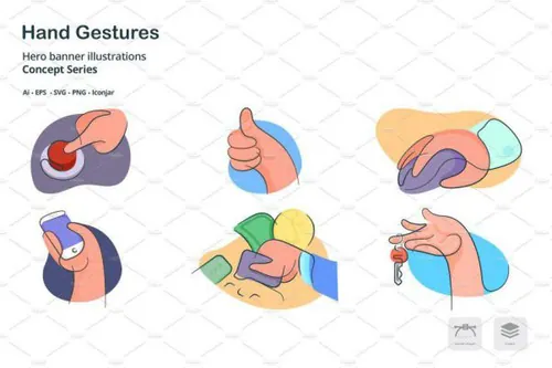 手势涂鸦线条图标下载 Hand Gestures Doodle Line Ico