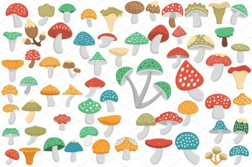 蘑菇元素简笔画图标下载 60 Mushroom Flat Icons