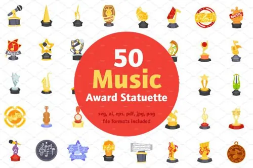 50个音乐奖小雕像图标设计 50 Music Award Statuette V