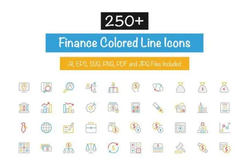 金融线型矢量图标 250  Finance Colored Line Icons
