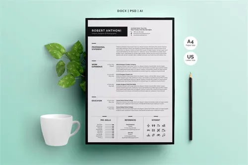 干净简洁的简历模板 Clean Resume Template 4 Pages
