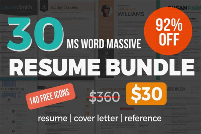 个性化简历模板 30 massive Word resume pack bundle