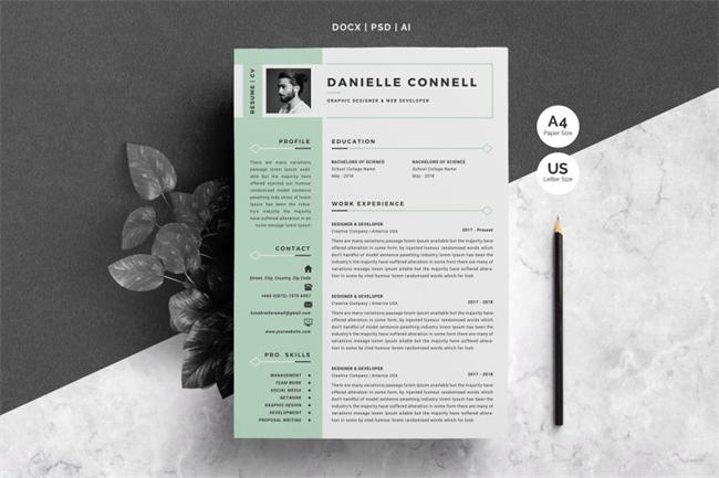 高端简历模板求职信 Word Resume Template Cover Letter