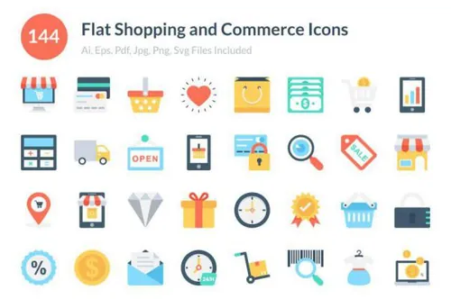 电商购物图标素材 Flat Shopping and Commerce Icon