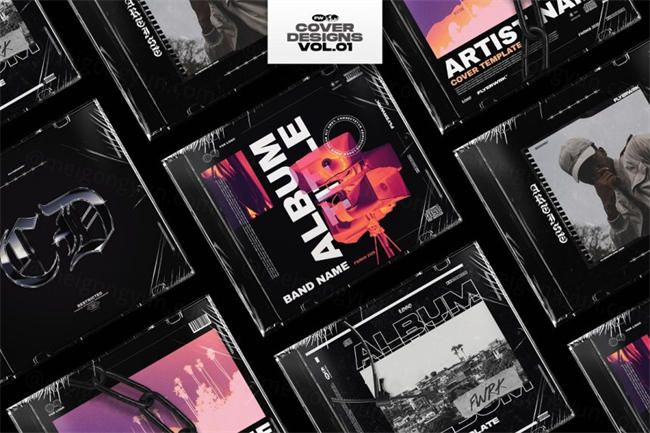 潮流嘻哈说唱音乐酸性艺术光碟CD封面乐队宣传设计PSD模板 Cover Design Templates