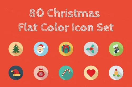 圣诞节矢量图标 80 Christmas Flat Color Icon Set