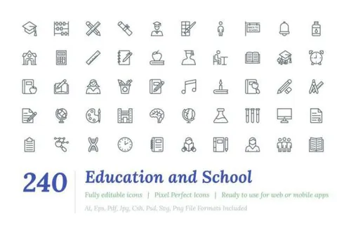 教育线型矢量图标 240 Education and School Line I