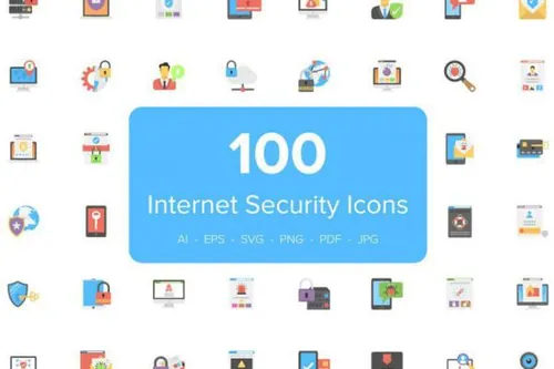 网络安全矢量图标 100 Flat Internet Security Icon