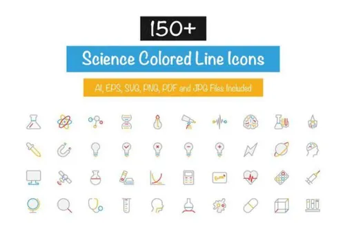 科技图标素材 150  Science Colored Line Icons