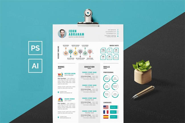 时尚简历模板 Info graphic ResumeCV