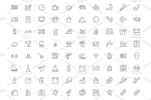 酒店餐厅矢量图标 250 Hotel and Restaurant Doodle