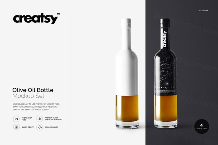 橄榄油瓶玻璃瓶样机模板 Olive Oil Bottle Mockup Set