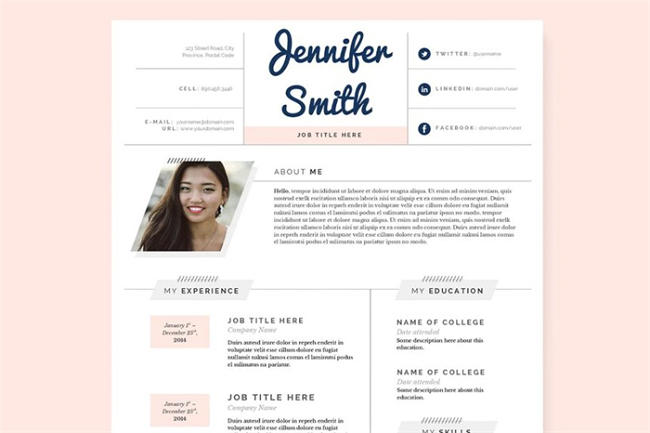粉彩简历求职信模板 Pastel Resume , Cover Letter Template