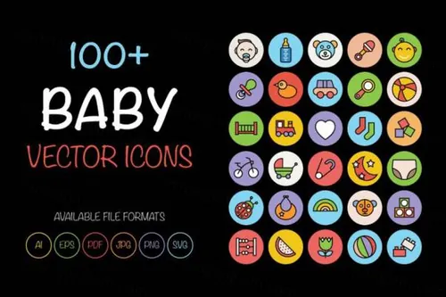 母婴产品图标素材 100  Baby Colored Vector Icons