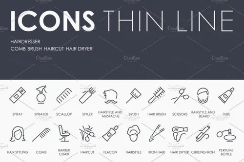 理发元素矢量图标 Hairdresser thinline icons