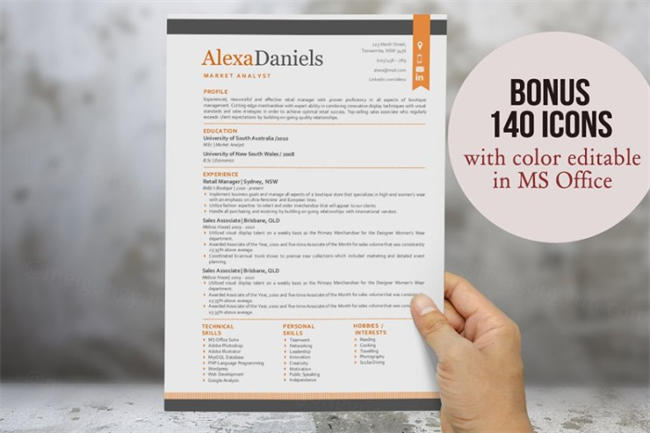 橙色3合1现代简历模版 Orange 3 in 1 modern ribbon resume