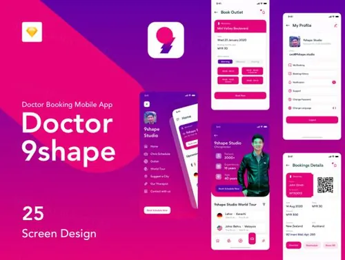 私人医生挂号预约移动APP程序UI界面素材 9shape Doctor