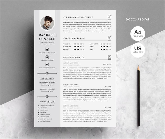 创意专业的设计简历模板 Creative Resume Template 4 Pages