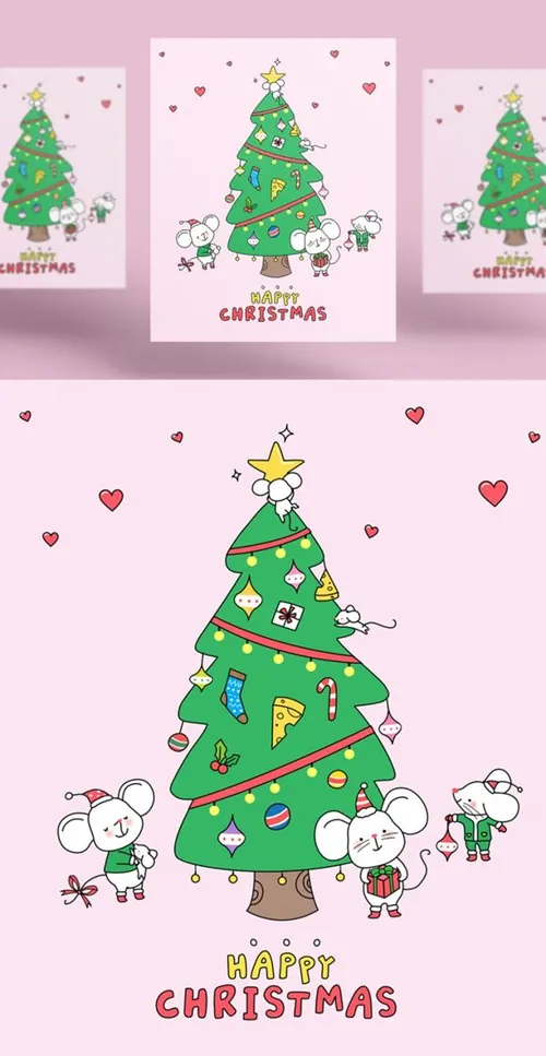圣诞树韩式卡通风年海报模板