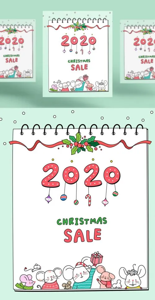 小清新春节新年韩式年卡通可爱风格鼠年海报模板