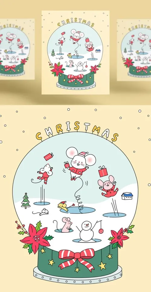 韩式水晶灯年创意卡通鼠年海报模板