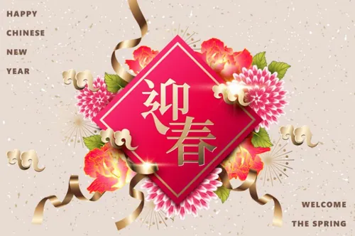 【迎春】猪年农历新年复古传统迎新纸艺金边元素矢量海报素材