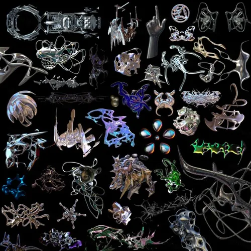 50个抽象3D渲染镀铬金属形状PNG免抠图 Edgargfx - Organic Chrome 3D