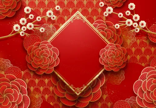 猪年农历新年复古传统迎新纸艺金边元素矢量海报素材