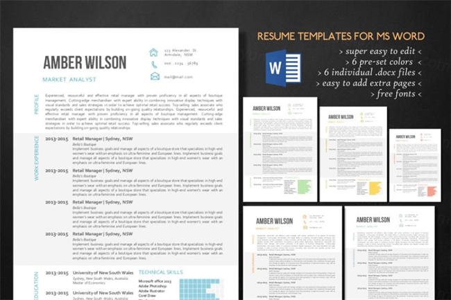三合一的Word图表简历模板 3 in 1 modern chart Word resume