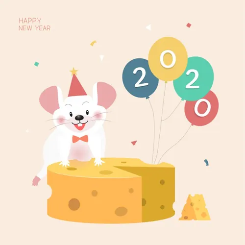 粉色气球偷吃奶酪的鼠年海报模板