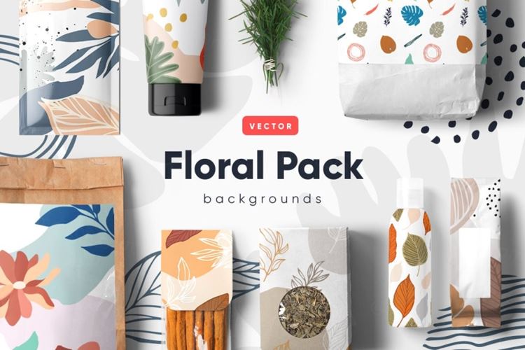 抽象色彩鲜艳的花卉植物不规则形状图案背景素材 Floral