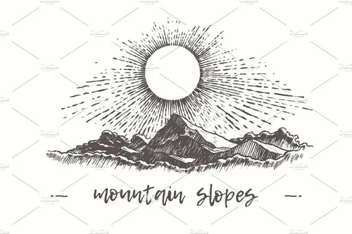 手绘素描山脉山坡插画素材 Illustration-of-m