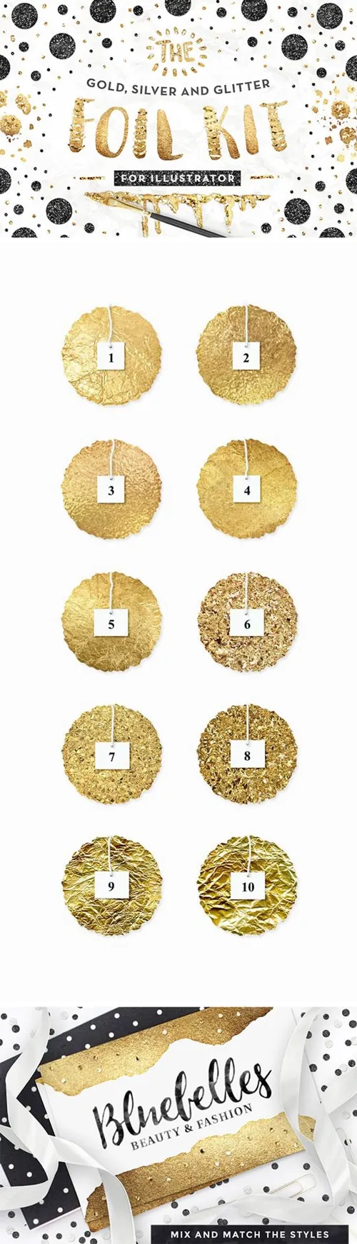 高品质金箔图案素材10 Gold Foil Styles For AI