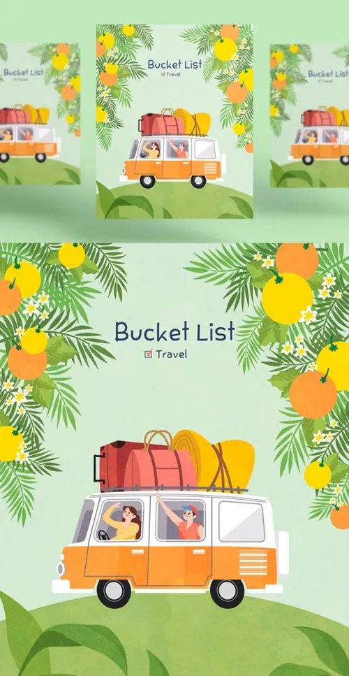 度假的旅行车年卡通可爱的鼠年海报模板