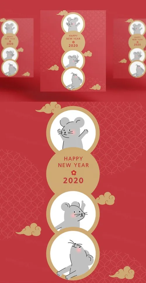 红色祥云活泼的鼠年海报模板