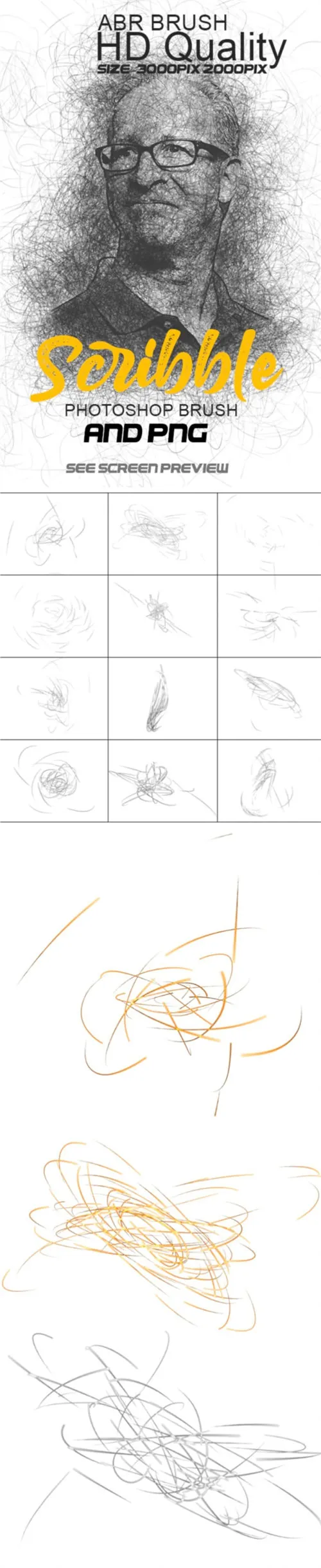 铅笔潦草乱涂风格Photoshop笔刷素材