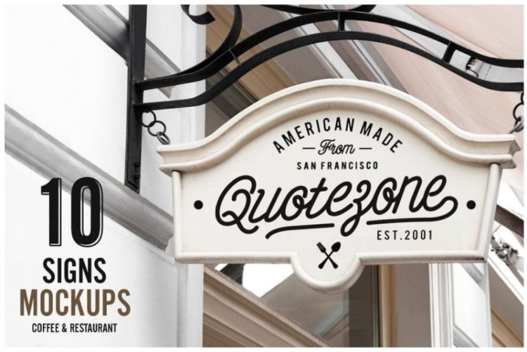 10款西餐厅咖啡厅标志样机 10 Signs Mockup Restaurant  Coffee