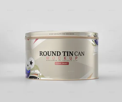 9个不同角度的圆形食品锡罐罐头包装设计样机PSD模板 Round Tin Can Mockup