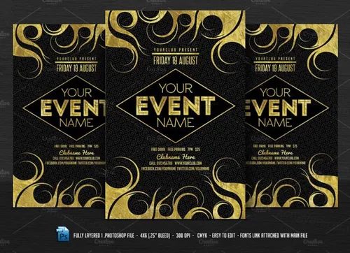 金箔元素活动传单设计模板 Event-Flyer