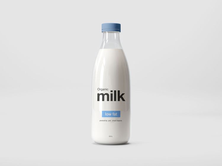 牛奶玻璃瓶包装设计贴图样机模版 Milk Glass Bottle Mockup