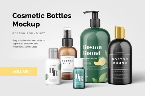 时尚的化妆品样机模型 Cosmetic Bottles Mockup